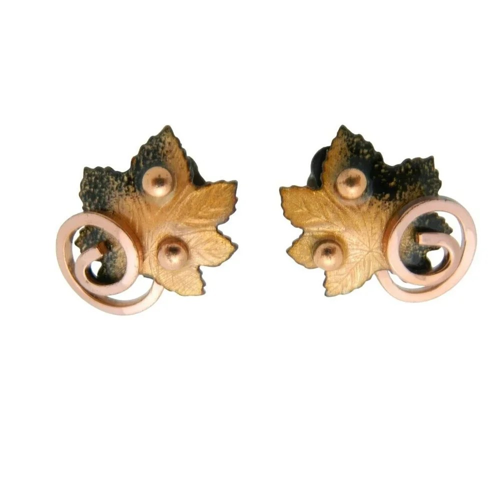 MATISSE Renoir Copper "Leaf" Orange Enamel Modernist Clip Earrings